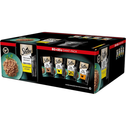 217337 - SHEBA Ushqim i lagësht për mace, 72 qese 85g, shumëllojshmëri shpendësh në pelte, 1 pako e madhe