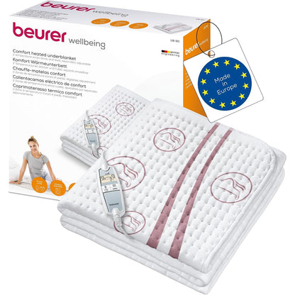 292312 - BEURER Batanije e ngrohtë UB 90 Comfort, 150 x 80 cm, me dy zona temperature, 9 cilësime, rivendosje automatike, Eco-Control, e lahet në lavatriçe, e bardhë