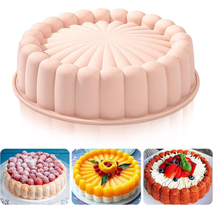 224412 - HEVEER Formë Pjekjeje Silikoni 10 inç, Formë Pjekjeje me Luledielli, Formë e Rrumbullakët Silikoni Jo-Ngjitëse për Tortë me Kanavacë për Festë Ditëlindjeje, Rozë