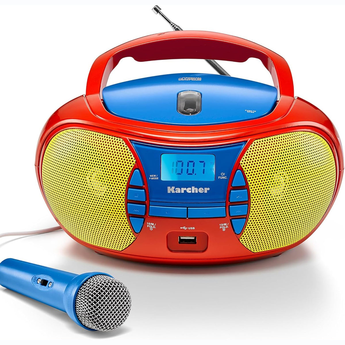 295168 - KARCHER RR 5026, Radio CD portative - boombox shumëngjyrësh për fëmijë me CD player, radio FM, USB dhe mikrofon - funksionon me bateri/rrjet elektrik