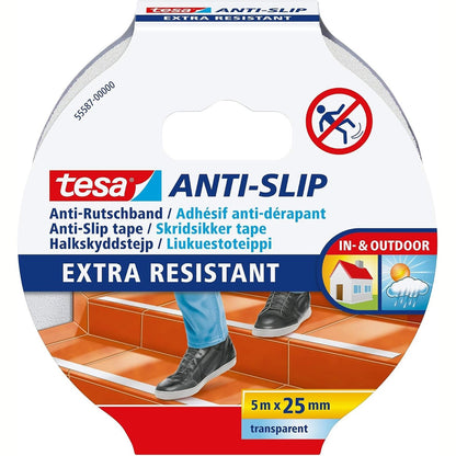 322575 - TESA Shirit anti-rrëshqitës, shumë i ashpër dhe rezistent, transparent, i bardhë, 5 m x 25 mm