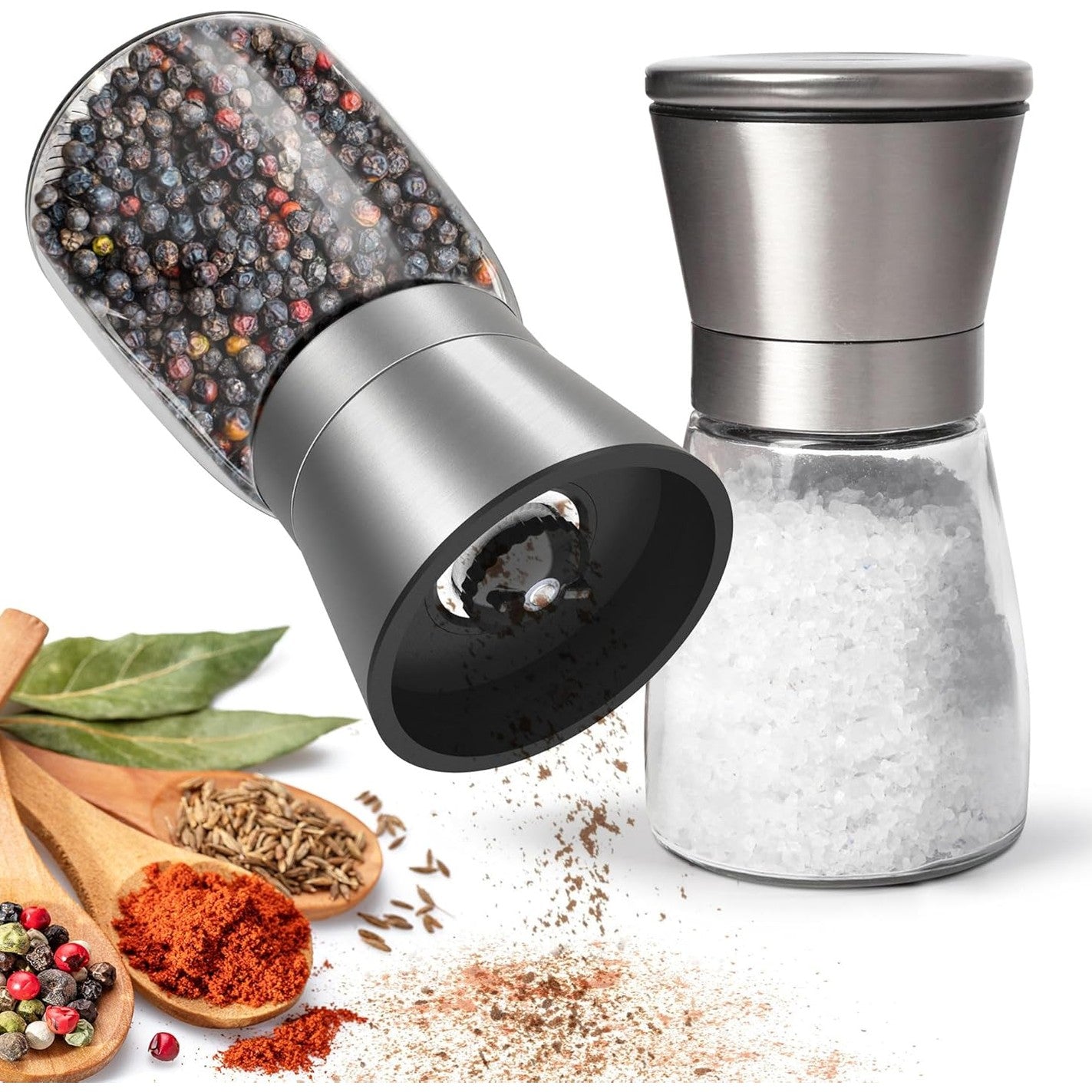 257728 - KITCHENBOSS Set prej 2 mulliri për kripë dhe piper, mulli kripe dhe piperi me bërthamë bluarëse qeramike