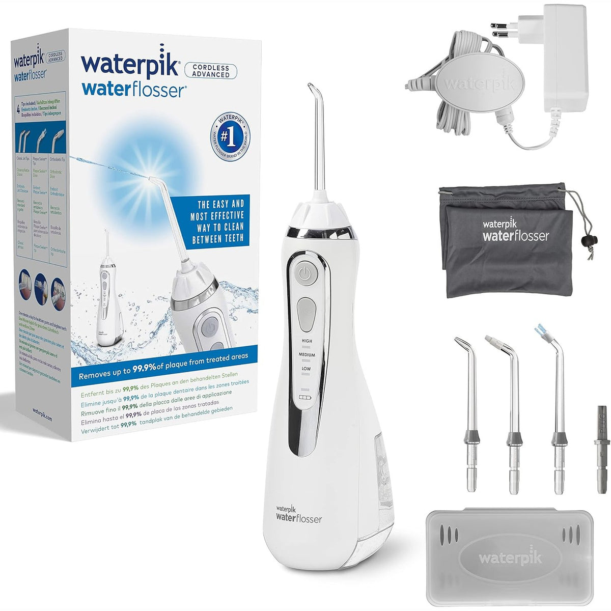301649 - WATERPIK Pastrues uji pa tel, 3 cilësime presioni, bateri të rikarikueshme, ideal për udhëtime dhe banjo të vogla, e bardhë (WP-560EU)
