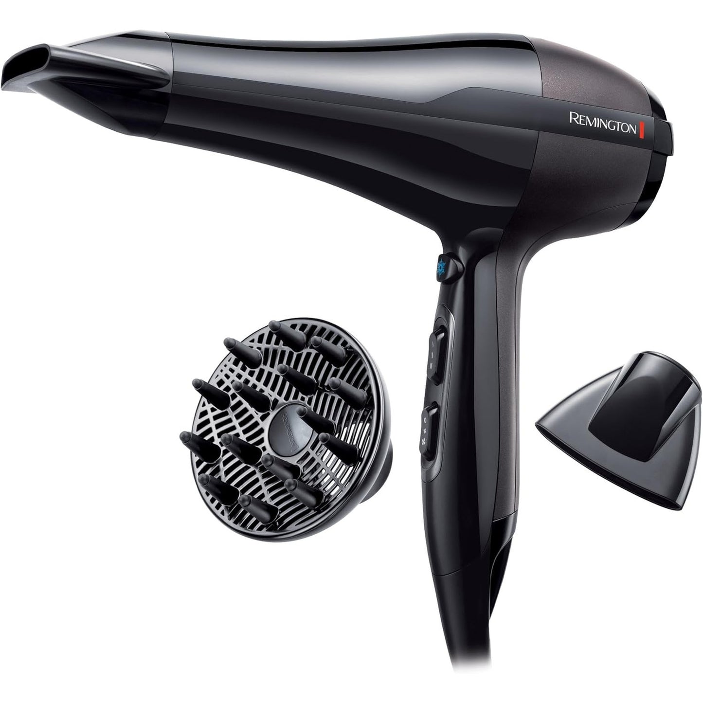 293310 - REMINGTON Tharëse flokësh profesionale 2300W, Gjenerator jonesh për shkëlqim, motor jetëgjatë, 3 nivele ngrohjeje, dy gryka stilimi + difuzor, Pro Air AC5999