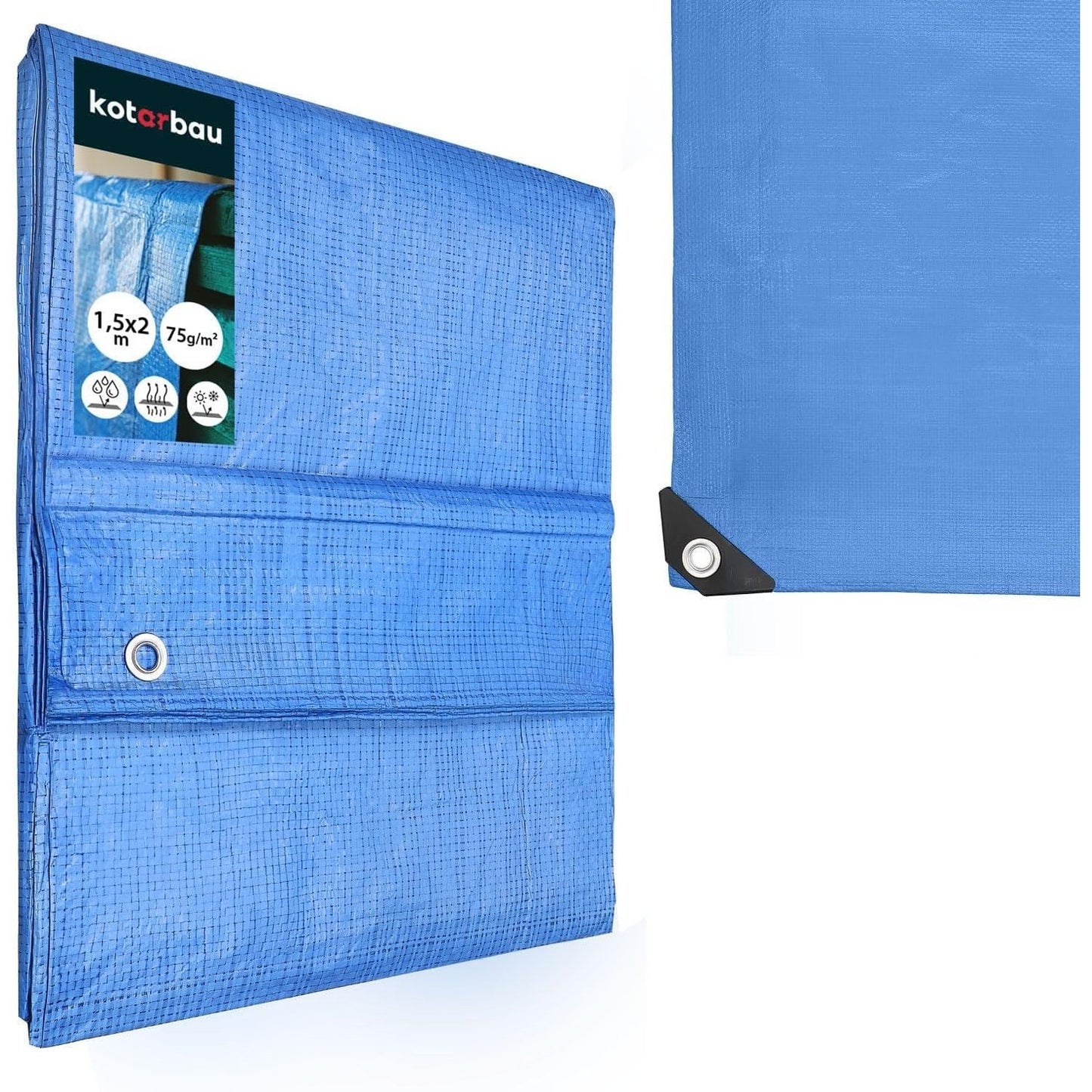 294569 - KOTARBAU Tenda, 75 g/m², Mbuluese, 1.5 x 2 m, E Fortë dhe e Trashë, Universale, E papërshkueshme nga uji, Blu