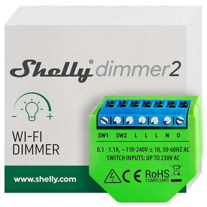 293476 - SHELLY DIMMER 2, Rregullues i Zgjuar Wi-Fi, Nuk Kërkohet Tel Neutral, Automatizim në Shtëpi, I pajtueshëm me Alexa dhe Google Home, Aplikacioni iOS/Android, Nuk Kërkohet Hub, Drita të Rregullueshme