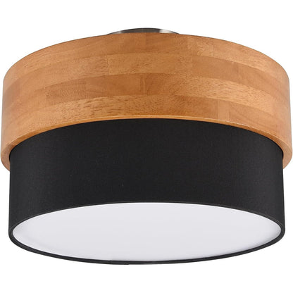 221228 - TRIO LIGHTING Ndriçues tavani Seasons 611500202, dru natyral, hije prej pëlhure të zezë, pa 2 llamba E14