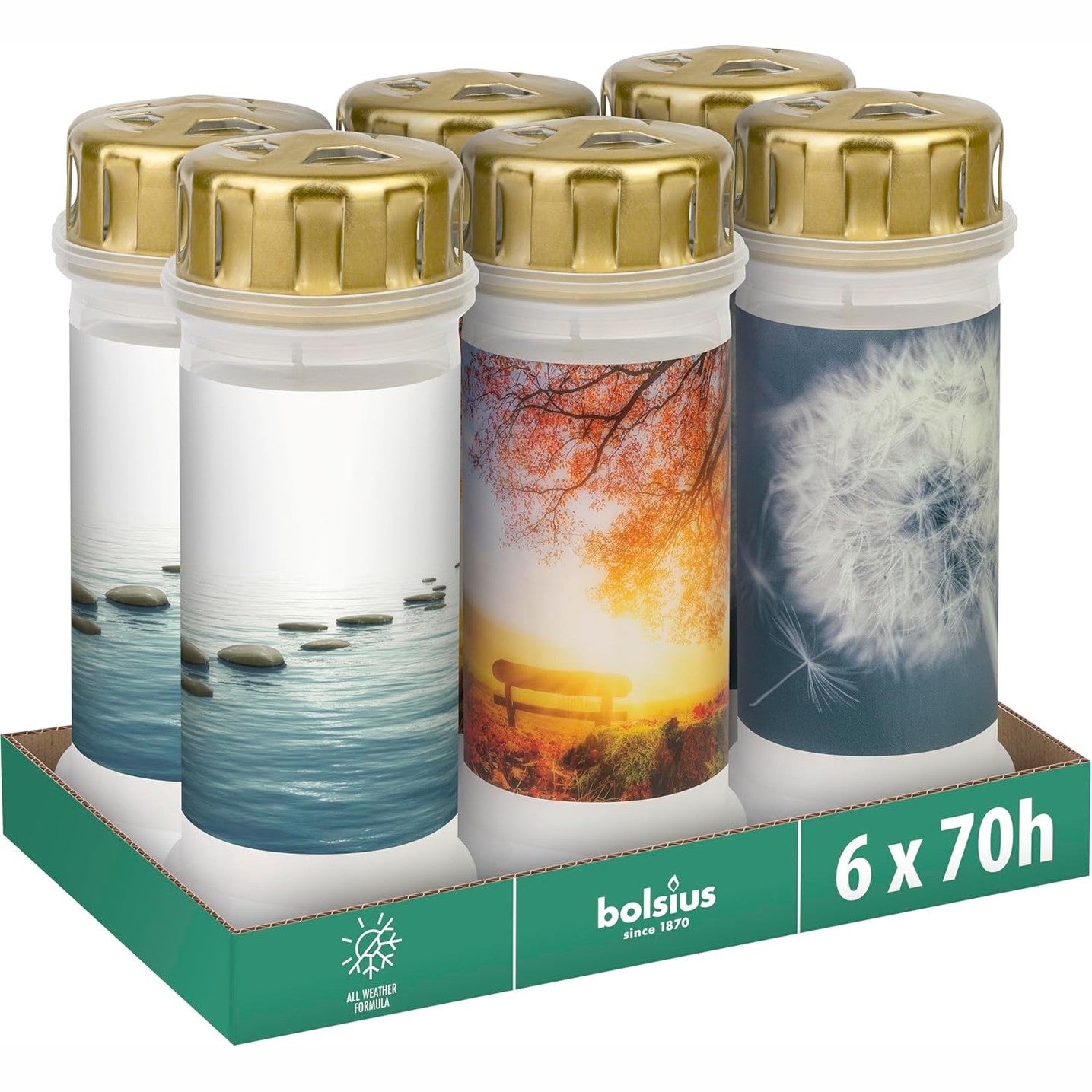 228691 - Bolsius Qiri Varri - me Motiv - Nr. 6 - Set me 6 - Qiri Zie dhe Qirinj Përkujtimorë që Djegin në Kohë - Djegie e Pastër - Pa Vaj Palme