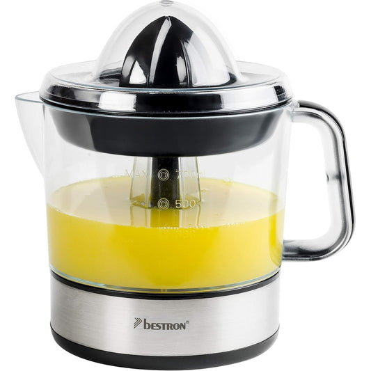 162832 - BESTRON Shtrydhëse Elektrike Agrumesh, me 2 Kone Shtrydhëse dhe Kapak Arome, Motor me Rrotullime Majtas/Djathtas, Kapacitet 0.7L, 40Vat, Ngjyra Argjend