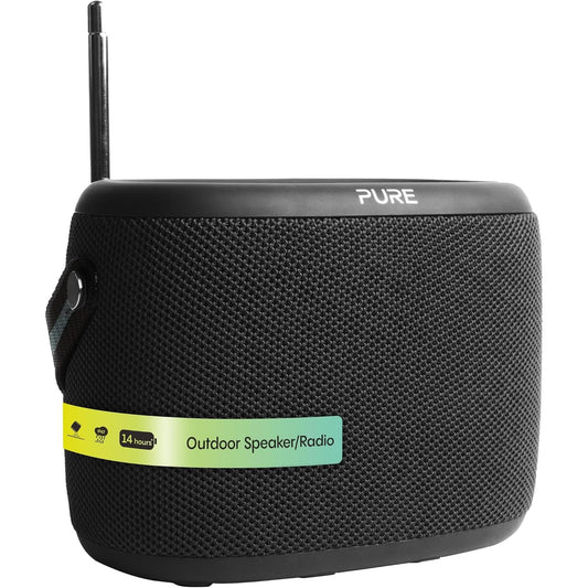272848 - PURE Altoparlant Bluetooth për ambiente të jashtme Woodland, i papërshkueshëm nga uji, zë 10W, radio DAB+ dhe FM, jetëgjatësi baterie 14 orë, mbrojtje IP67, Bluetooth 5.1 - i zi
