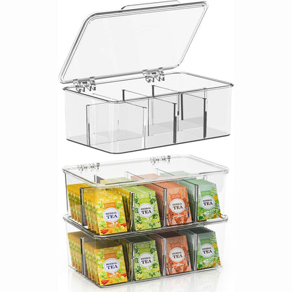 214786 - KICHLY Organizues për qese çaji, Pako me 3, Organizues për ruajtje qesesh çaji me kapak transparent