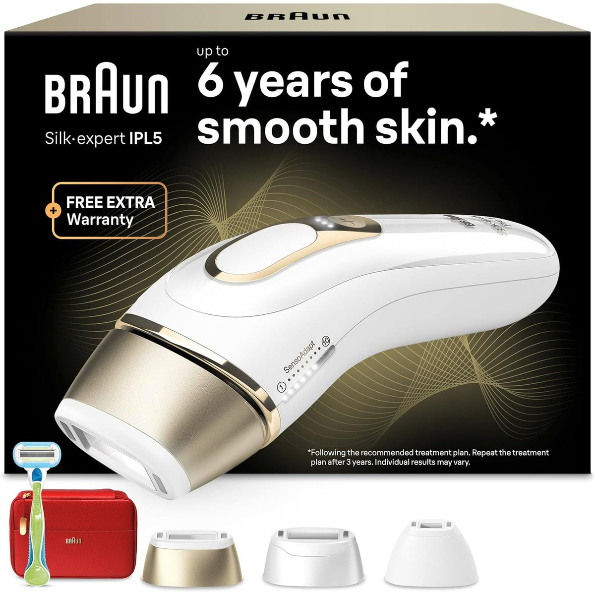 335750 - BRAUN Depilator me dritë pulsuese Silk Expert Pro 5, 3 koka, PL5262 i artë