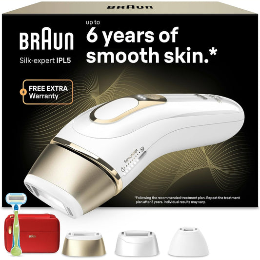 335750 - BRAUN Depilator me dritë pulsuese Silk Expert Pro 5, 3 koka, PL5262 i artë