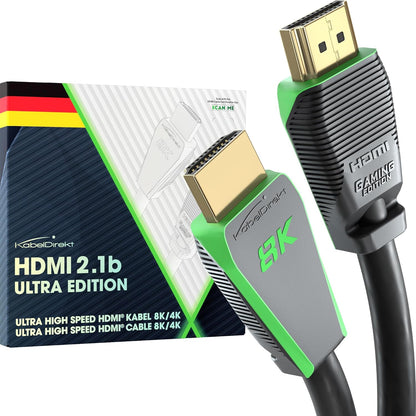 268943 - KABELDIREKT Kabllo për Lojëra HDMI 2.1 8K e Certifikuar, 3m, Shpejtësi Ultra e Lartë, 48G për 10K dhe 144Hz në 4K, Ideale për PS5/Xbox dhe PC Lojërash, Monitor/TV, Gri