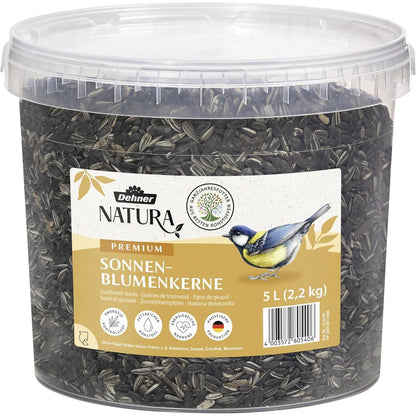 198497 - DEHNER NATURA Premium - Ushqim për Zogj të Egër me Fara Luledielli të Paqëruara, Ushqim Shtesë Gjatë Gjithe Vitit, i Përshtatshëm për Cica Blu, Zogj të Egër dhe Harabela, në Kovë, 5 kg