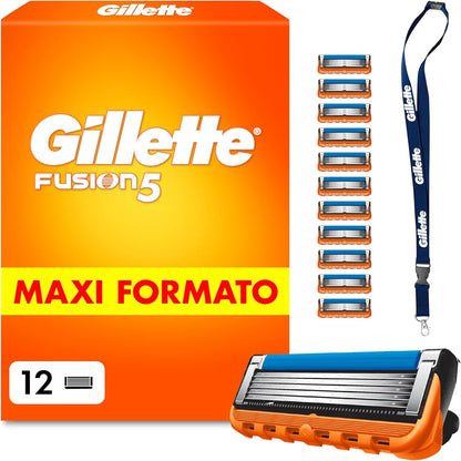 289626 - GILLETTE Brisqe Rroje Fusion 5 për Meshkuj | Pako me 12 Copë | Rrip për Qafën