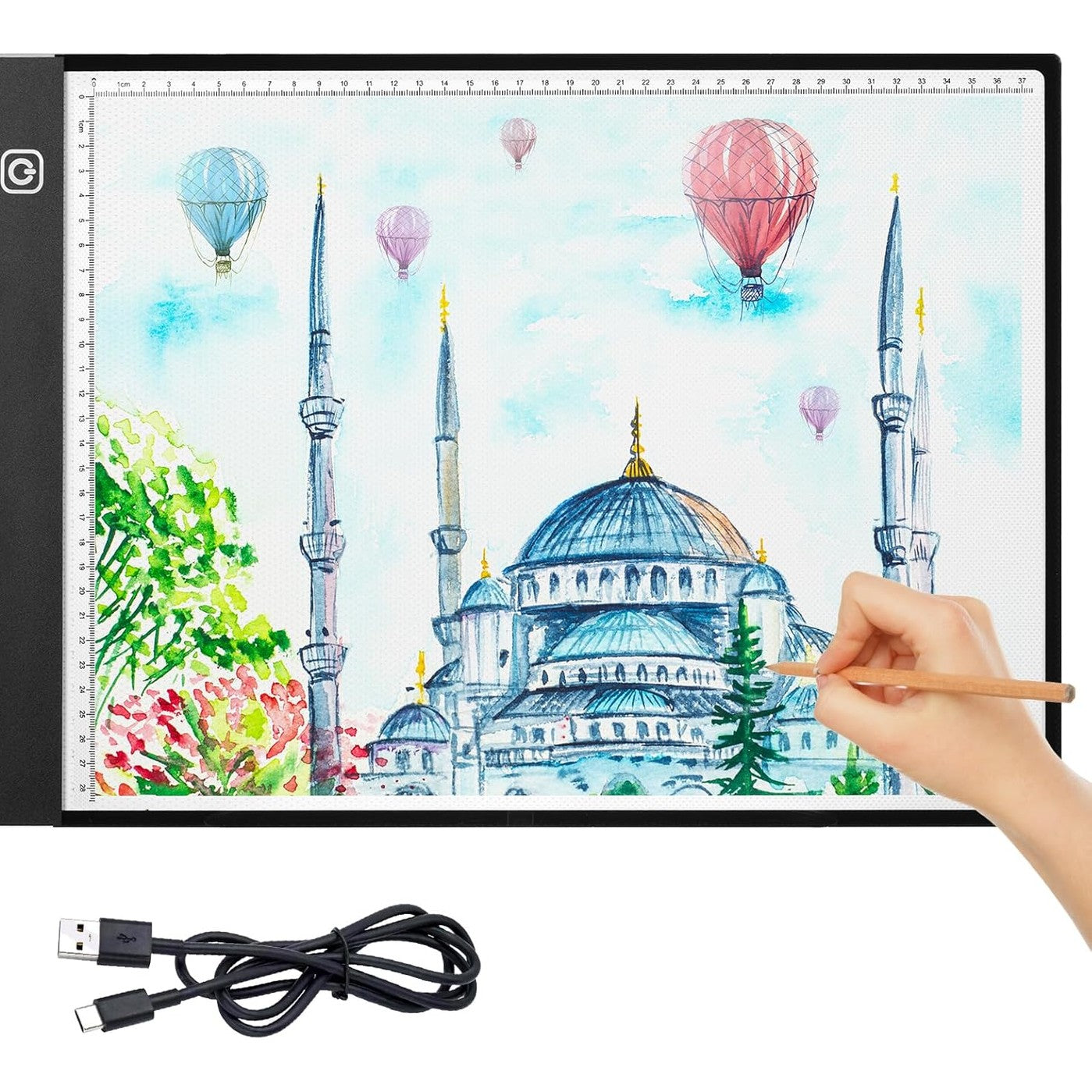 247438 - AUAUY Kutia e dritës për gjurmim, A3, USB, 3 nivele shkëlqimi, me aksesorë dhe mjete arti, Tavolinë vizatimi