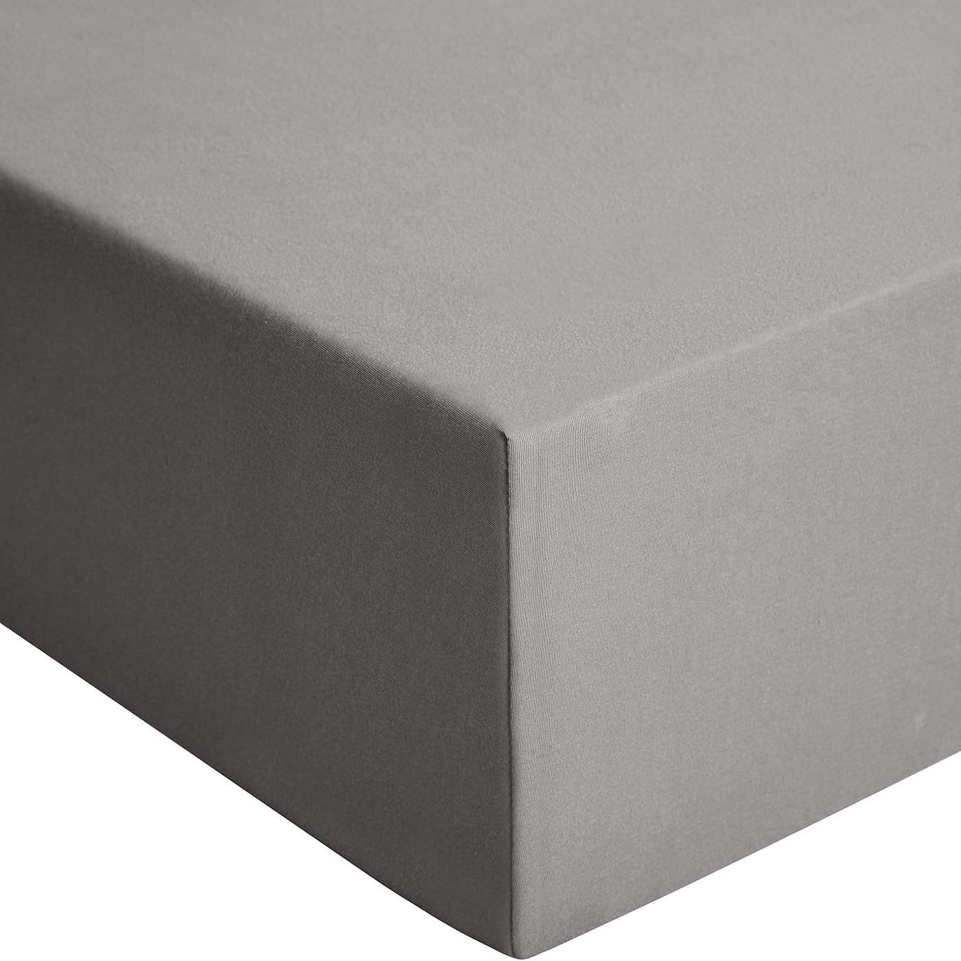 257171 - AMAZON BASICS Çarçaf i montuar prej xhersi, 100% pambuk, Lartësia e dyshekut deri në 30 cm, 200 x 200 cm, gri e errët