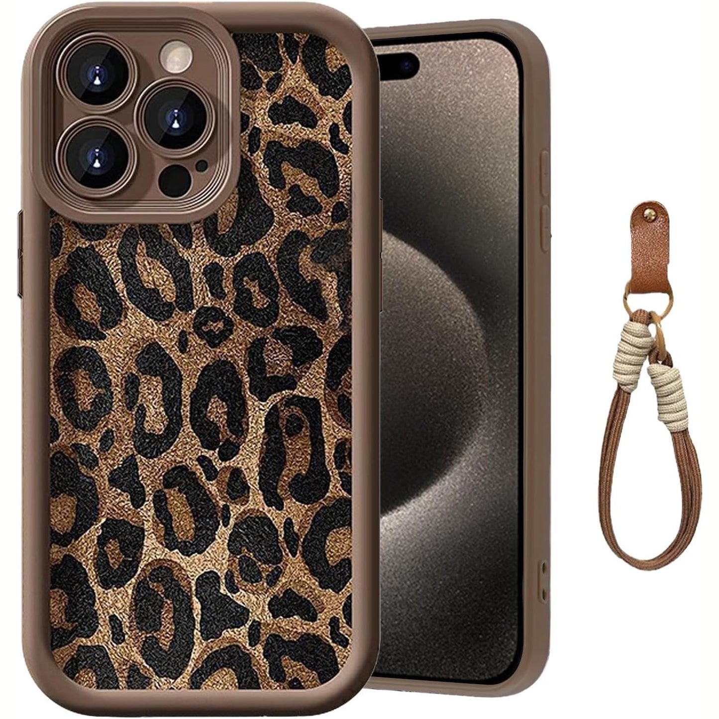 267190 - JAMINBEN Mbulesë telefoni për iPhone 16 Pro, silikon i butë, print leopardi, e qëndrueshme, rezistente ndaj goditjeve, me kordon, për gra dhe vajza