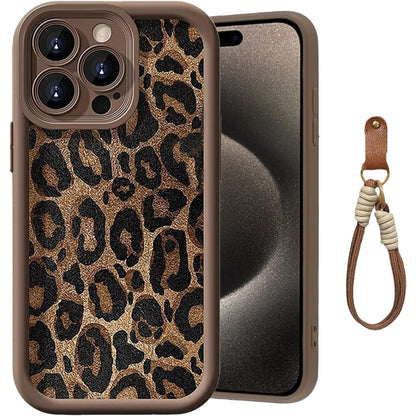 267190 - JAMINBEN Mbulesë telefoni për iPhone 16 Pro, silikon i butë, print leopardi, e qëndrueshme, rezistente ndaj goditjeve, me kordon, për gra dhe vajza