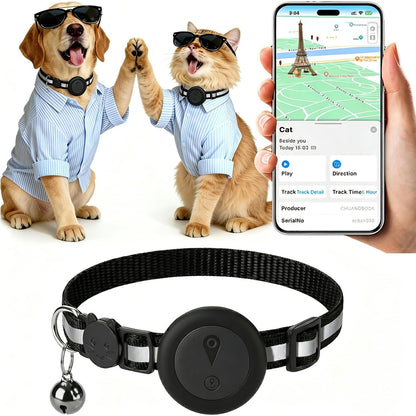 295828 - Jakë GPS 2-në-1 për mace dhe qen, funksione gjurmimi në kohë reale, e pajtueshme me iOS/Android, e zezë