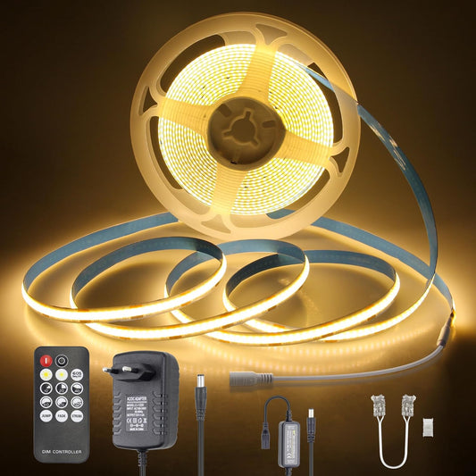 222901 - ACLOROL Shirit LED COB, 5M, 12V, 320 LED/M, CRI>85, 3000K, fleksibël, me Telekomandë