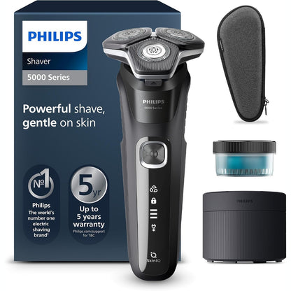 274873 - PHILIPS Shaver Series 5000, Makinë rroje elektrike për burra, prerës i palosshëm, rroje të lagësht dhe të thatë, stacion pastrimi, fishek pastrimi, çantë udhëtimi (Modeli S5898/50)