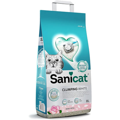 216129 - SANICAT Plehra e bardhë për macet me aromë trëndafili, kapacitet 8L
