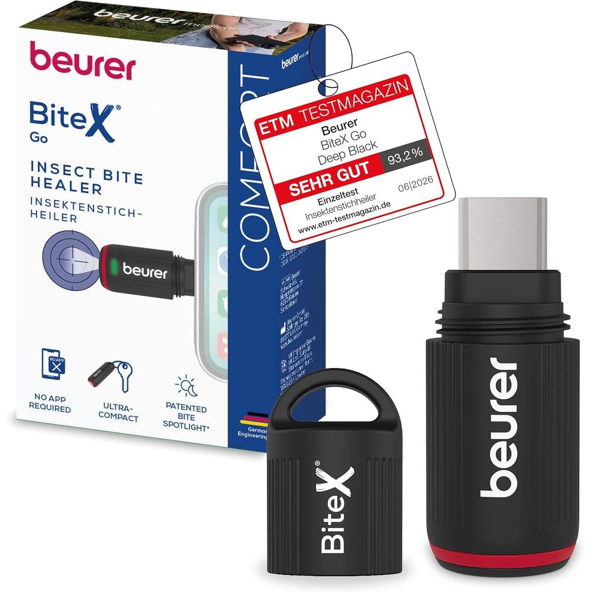 297021 - BEURER Shërues Elektrik i Pickimeve të Insekteve BiteX Go Deep, Ngrohës për pickimet e mushkonjave, USB-C, me dritë