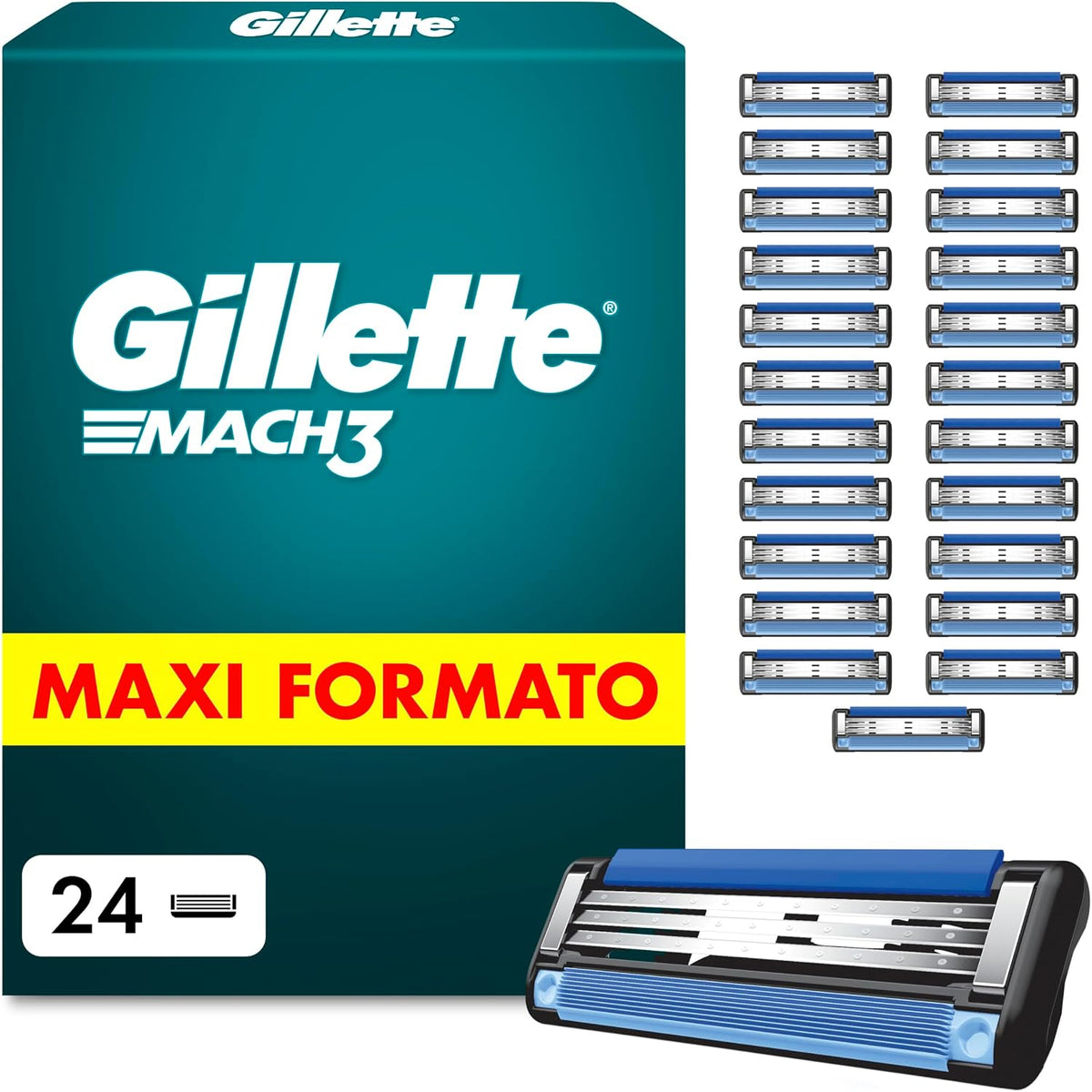 298049 - GILLETTE Brisqe rroje Mach3, 24 tehe zëvendësuese origjinale, me shirit lubrifikues për rrëshqitje të lëmuar