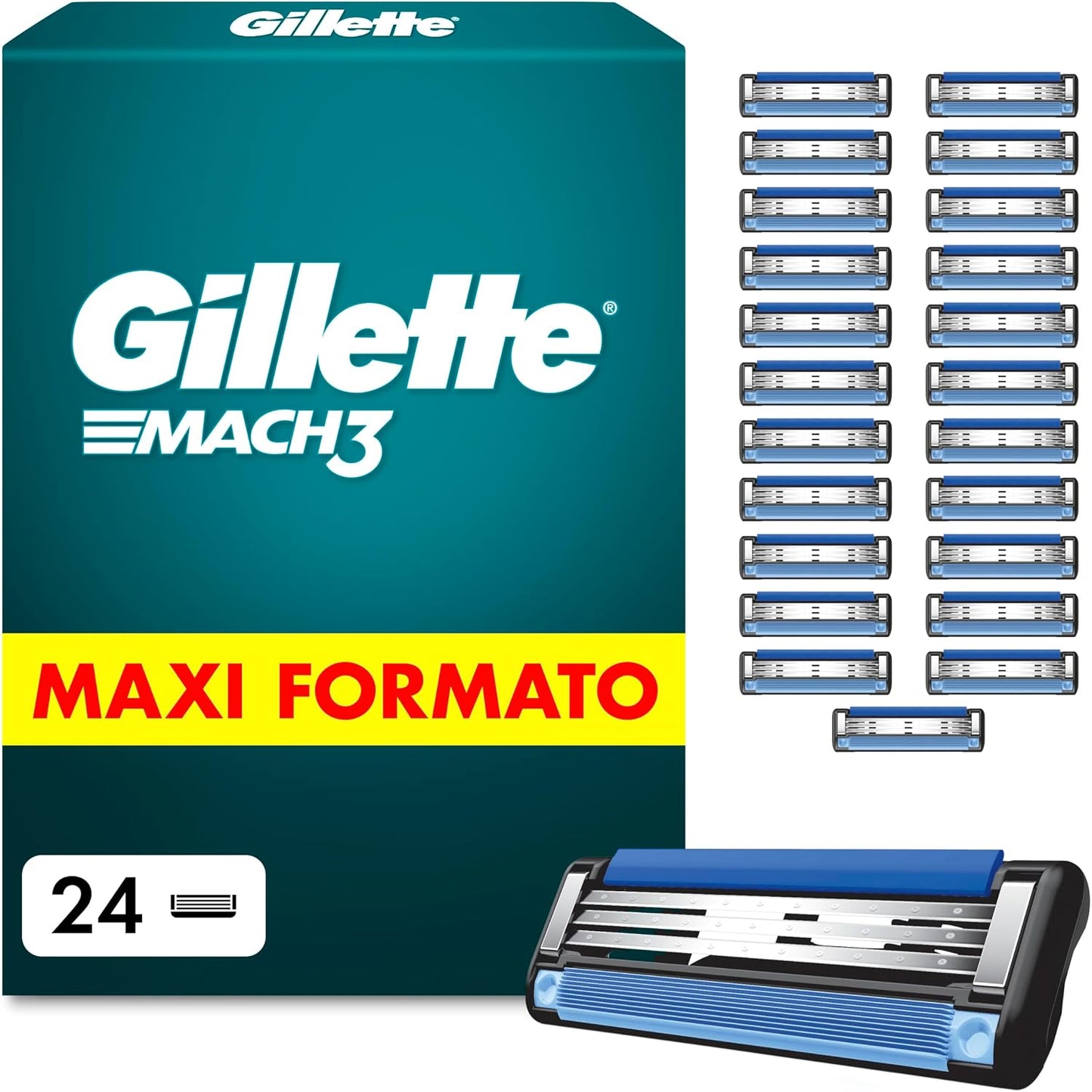 315742 - GILLETTE Mach3 Bazë 24 Tehe Mbushëse për Briskun Mach 3 për Mjekër, me Shirit Lubrifikues për Rrëshqitje të Butë