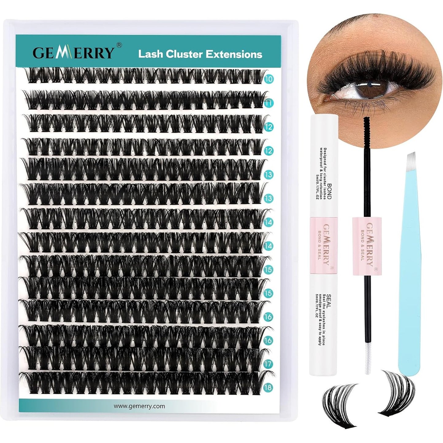 275665 - GEMERRY - Set Individual Zgjatjesh Qerpikësh me 60D Cluster Lashes 0.07D - 10-18mm - Set Zgjatjesh Qerpikësh DIY