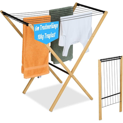 195449 - RELAXDAYS Raft Tharëse Rrobash, Palosshme, e Bollshme, nga Bambu dhe Metal, Madhësia: 77x79x49cm, Ngjyra: Natyrale dhe e Zezë