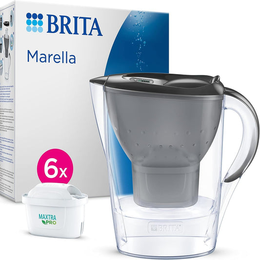 260380 - BRITA Enë filtri uji Essential Style Blue (2.4L) me 6 filtra MAXTRA PRO, tregues i dritës inteligjente, vendoset në derën e frigoriferit, zvogëlon papastërtitë dhe metale