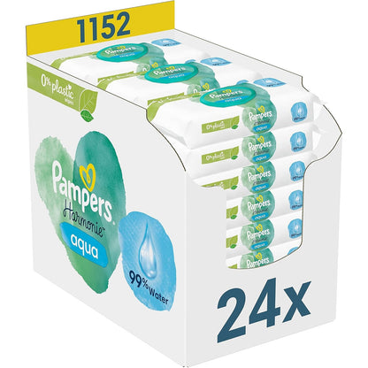 301898 - PAMPERS Peceta Harmony Aqua, 24 pako me nga 48 peceta, gjithsej 1152 peceta, 99% ujë
