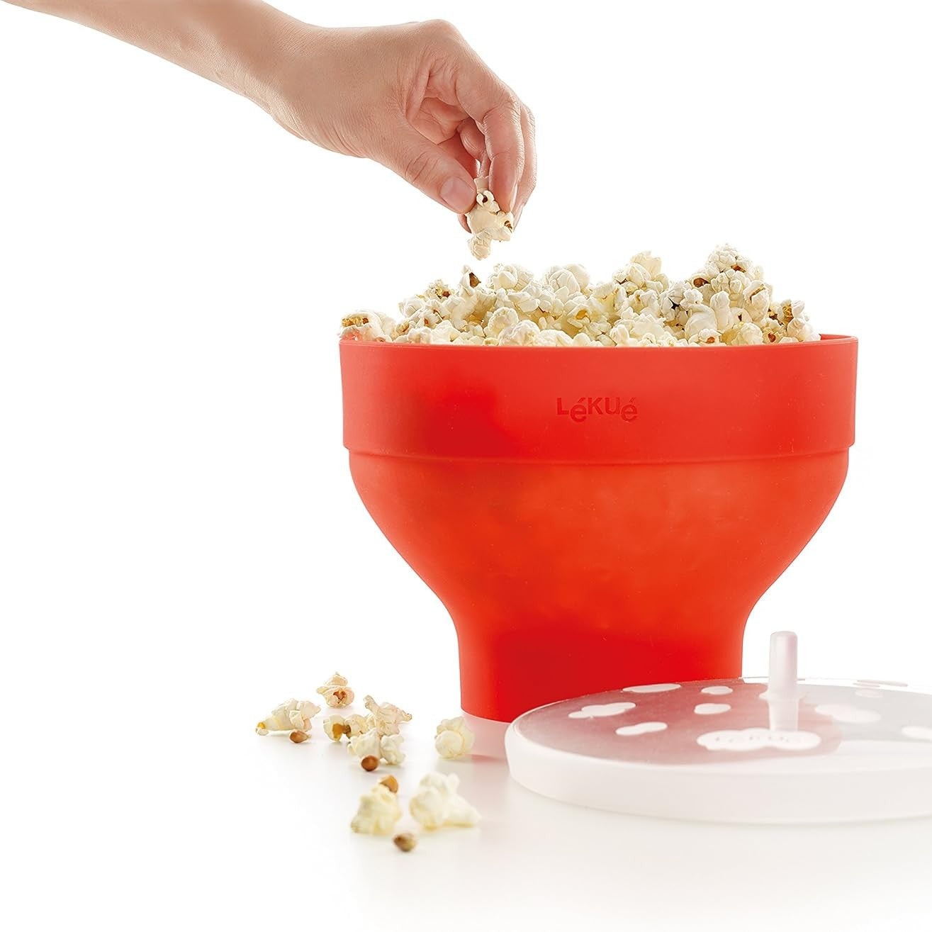 246883 - LÉKUÉ Enë/Tas i palosshëm për gatimin e kokoshkave, Silikon Platini i Kuq, kapacitet 2800 ml