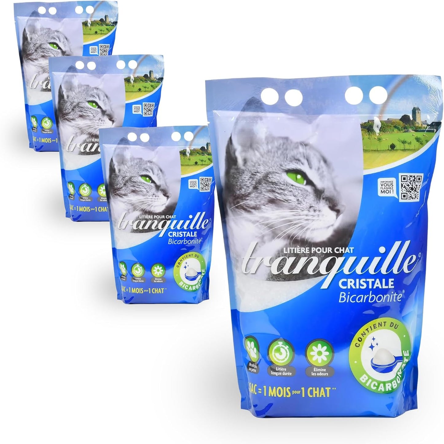 213582 - TRANQUILLE Plehra për macet Cristale, xhel silici dhe bikarbonat, 4L - Pako me 4 copë