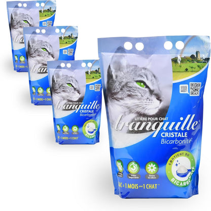 213582 - TRANQUILLE Plehra për macet Cristale, xhel silici dhe bikarbonat, 4L - Pako me 4 copë