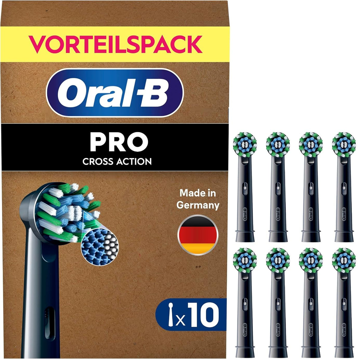 311229 - ORAL-B, Koka Zëvendësuse Pro Cross Action të zezë për Furçën elektrike të dhëmbëve, pako me 9 koka Zëvendësuse ORAL-B të zezë me tregues përdorimi