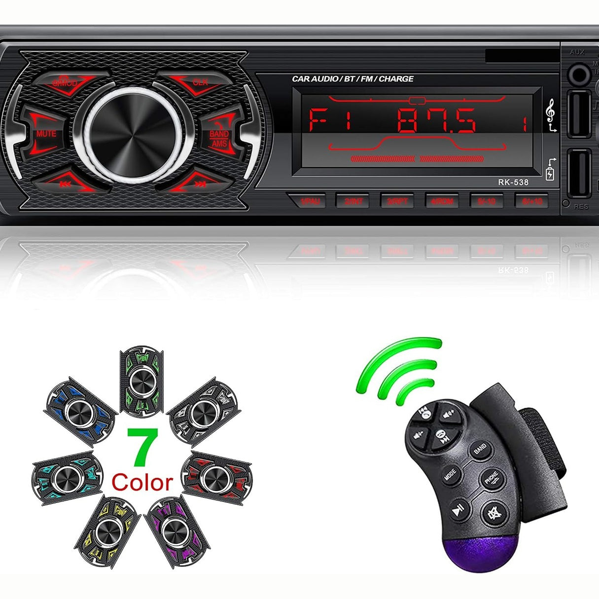 277089 - HOIDOKLY Radio makine me Bluetooth 1 Din, Marrës audio stereo 60W x 4, MP3 Player me Bluetooth/2 USB/EQ/SD/AUX/FM, LCD me 7 ngjyra