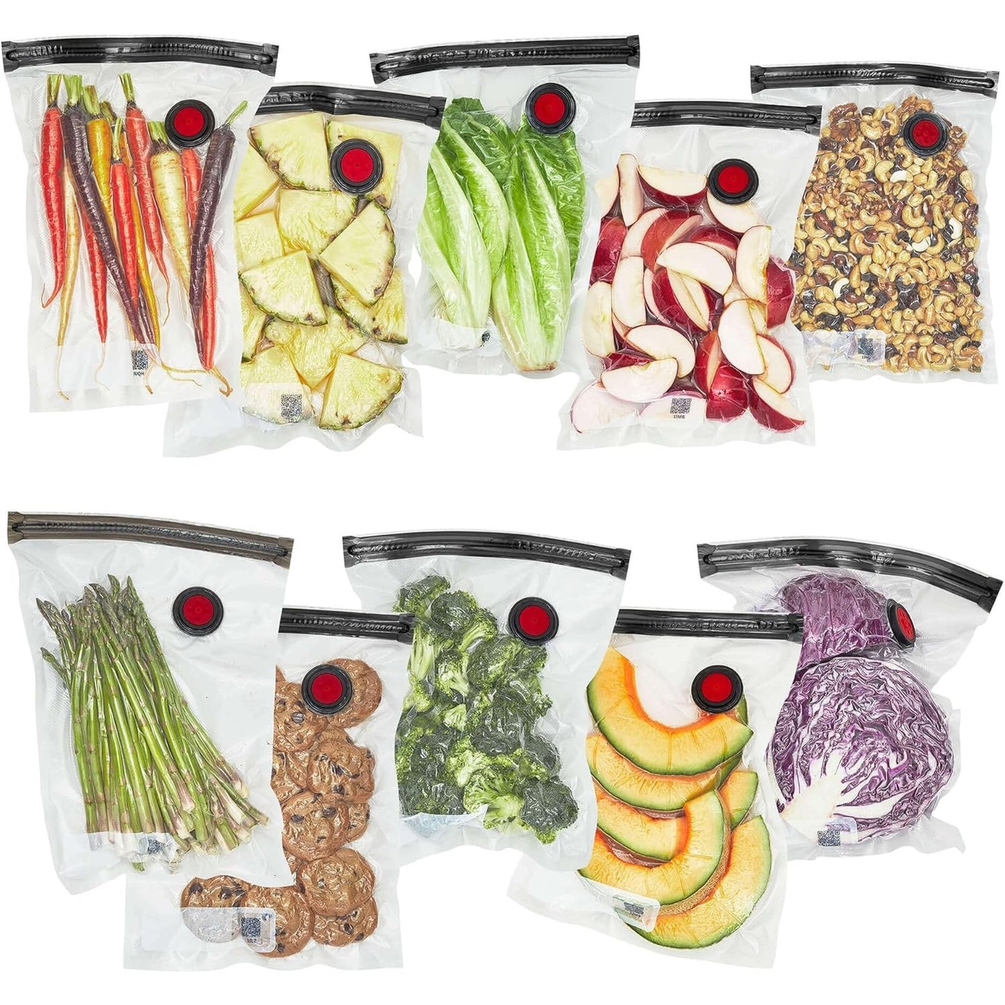 263020 - Set qesesh vakumi Fresh & Save | 10 copë | Madhësi të ndryshme | Plastike | Të ripërdorshme