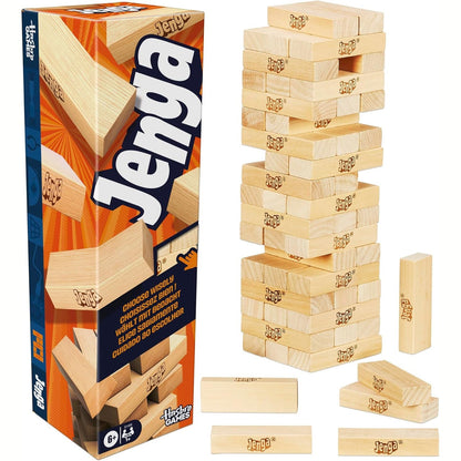 270101 - Lojë zyrtare Hasbro Games Jenga | Zare dixhitale për 6 mënyra të tjera për të luajtur | Lojë origjinale me blloqe druri | Kullë grumbullimi | Mosha 6+ | 1+ lojtarë | Lojëra për festa