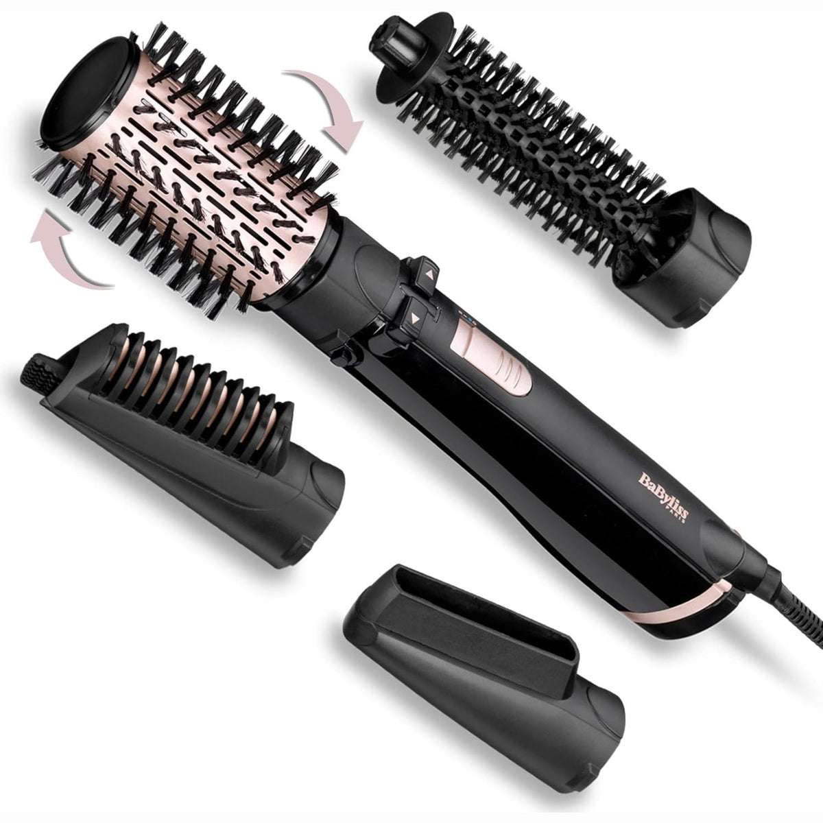 296602 - BABYLISS Furçë rrotulluese për tharëse flokësh AS200E, me 4 aksesorë të ndërrueshëm, e zezë