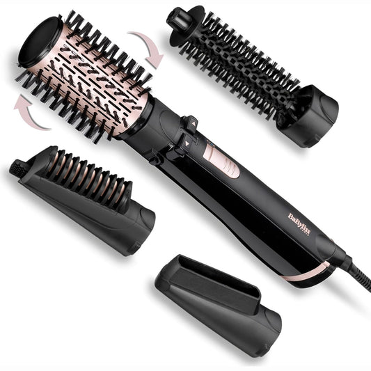 289497 - BABYLISS Furçë rrotulluese për tharëse flokësh AS200E, e zezë, Funksion jonik, 4 aksesorë të ndërrueshëm