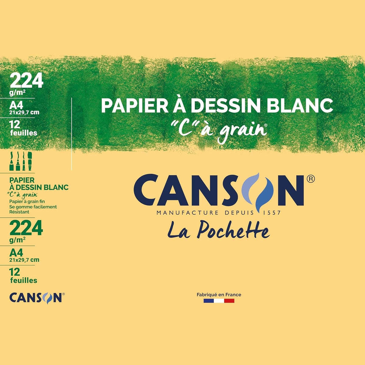 309376 - CANSON Pako me 12 fletë letre vizatimi A4 224g e bardhë