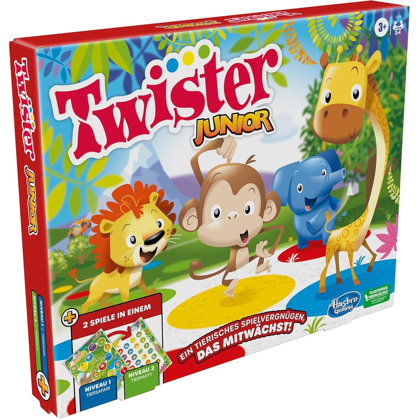 256604 - Hasbro Loja Twister Junior, lojë familjare 2-në-1 me dyshek loje nga të dyja anët, për fëmijë 3 vjeç e lart