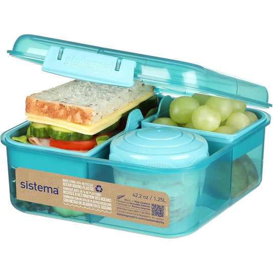 253530 - KUTI DREKE Plastike Sistema Bento Box me Ndarje, 1.25 L, Enë Kosi/Frutash, Plastikë e Ricikluar, Ngjyrë Bruz