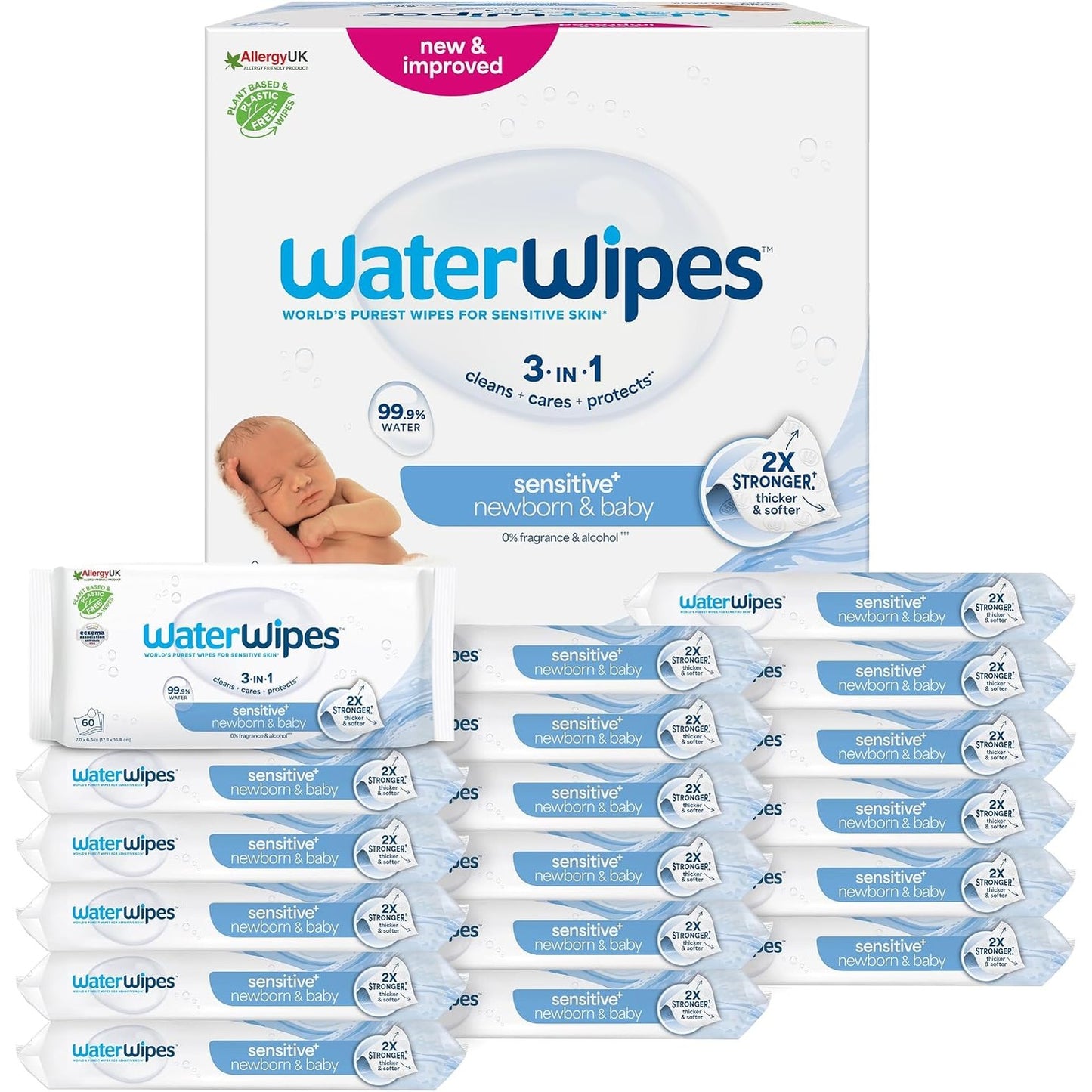 292957 - WATERWIPES: Peceta Sensitive+ për të porsalindur dhe bebe, 720 copë (12 pako), 99.9% ujë, pa aromë
