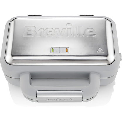 239351 - BREVILLE Makinë për vafla DuraCeramic, Makinë për vafla që nuk ngjit dhe pastrohet lehtë me pllaka të lëvizshme Deep-Fill, E bardhë dhe çelik inox [VST072X]
