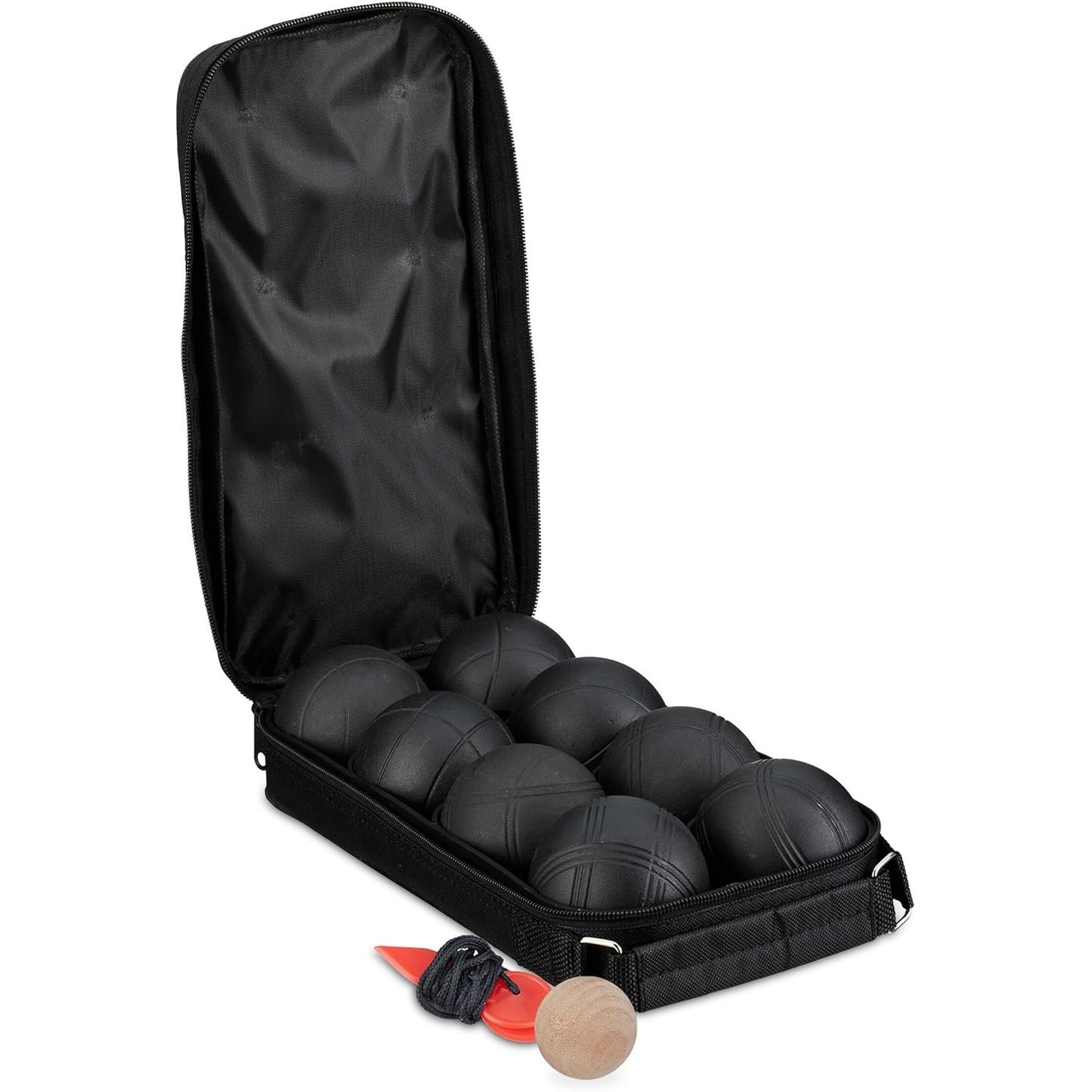 167564 - RELAXDAYS - Set Topa Boule, 8 Topa Metalike, Top Shënjestre dhe Matës Distance, Çantë Mbajtëse, Materiali: Çelik, Ngjyra: E Zi